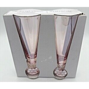 Cupcakes & Cashmere Set Of Two Flute Glasses Pink Faceted Disco Ball 7.1 Oz.